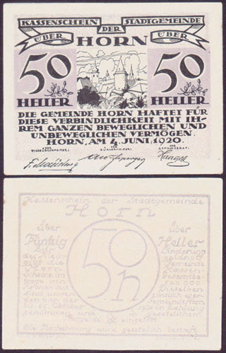 1920 Austria Notgeld 50 Heller (Horn) grey L000061